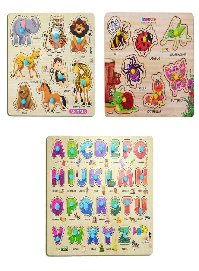 HIGHROOF® Kids Fort Pre Nursery Educational Jigsaw Puzzles for Adults Kids Learning Toys Kit Board Game 3 pcs Set of Animals Alphabets & Insects Educational Toy - Image 1